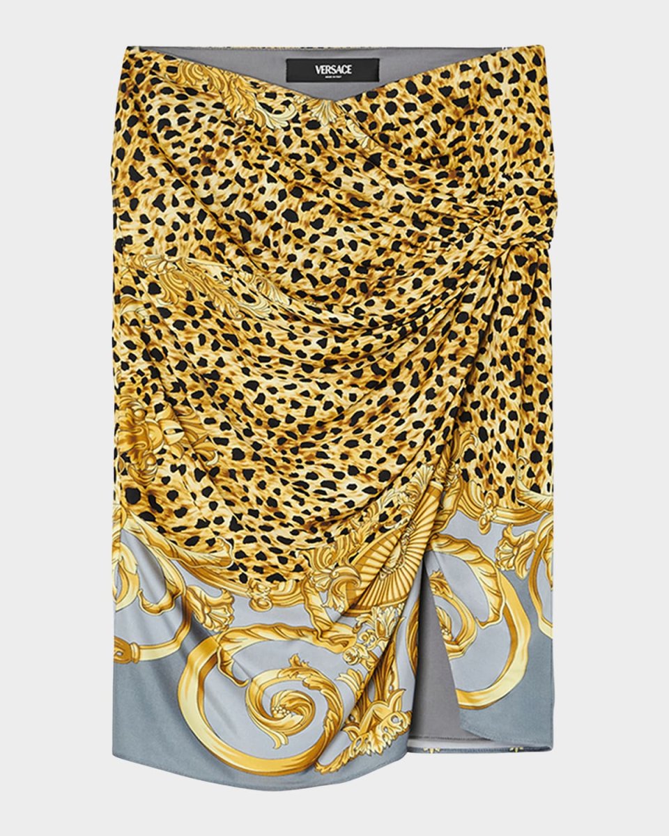 Draped Cheetah Foulard-Print Jersey Mini Skirt